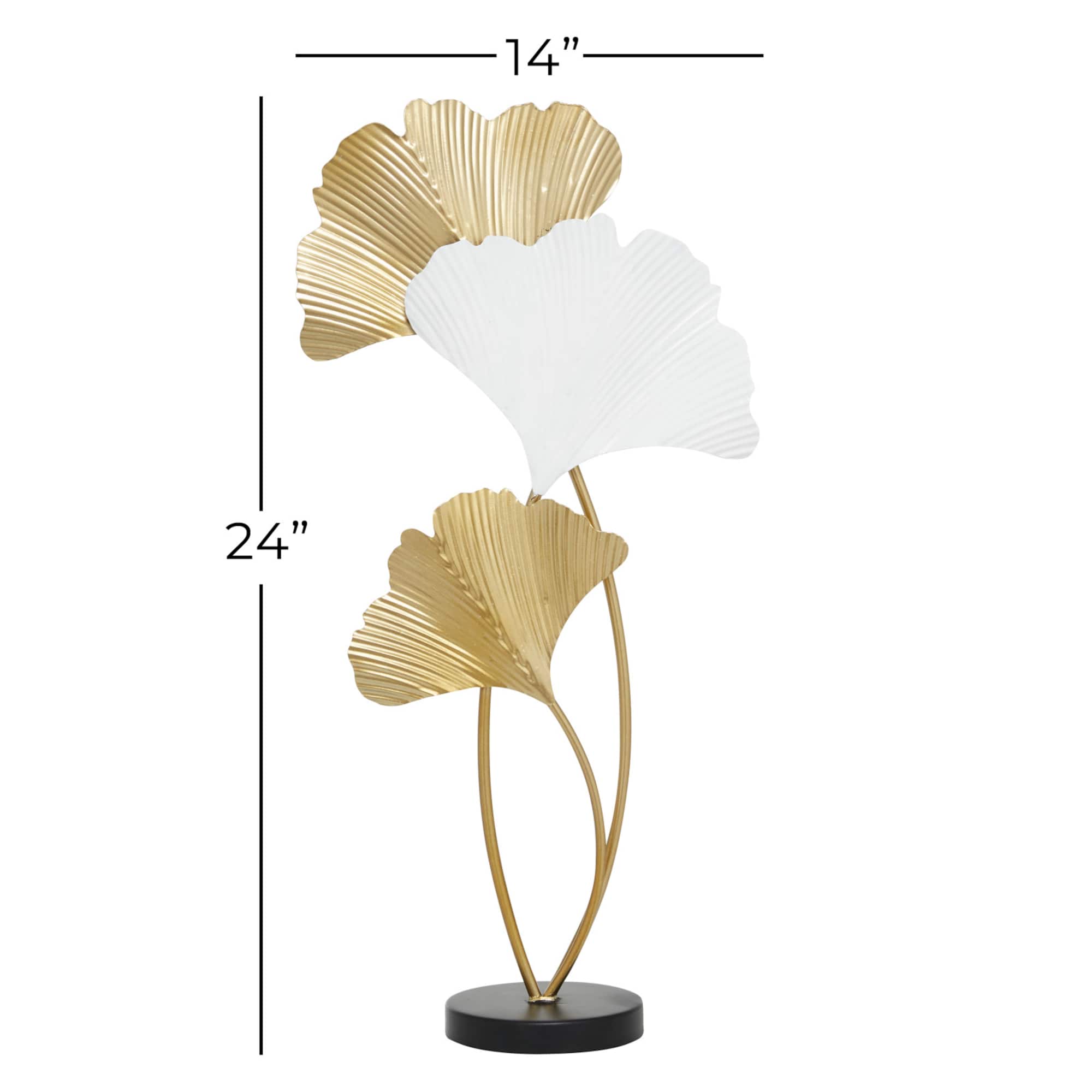 24" White & Gold Metal Modern Nature Sculpture